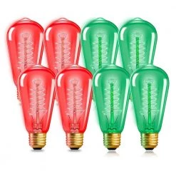 40-Watt Equivalent ST58 Red and Green Dimmable E26 Vintage Edison Light Bulb for Halloween Christmas (8-Pack) by YANSUN