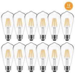 UL Listed 60-Watt Equivalent ST58 E26 Edison LED Light Bulb Warm White 2700K (12-Pack) by YANSUN