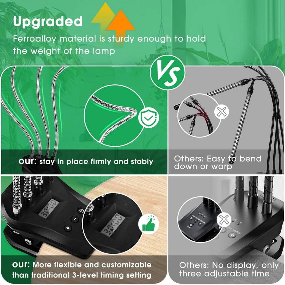 4-Light 5.3 in. 96-Watt Full Spectrum Gray LED Grow Light with Adjustable Gooseneck and Desk Clip, Daylight by YANSUN 10 4-Light 5.3 in. 96-Watt Full Spectrum Gray LED Grow Light with Adjustable Gooseneck and Desk Clip, Daylight by YANSUN - Image 8