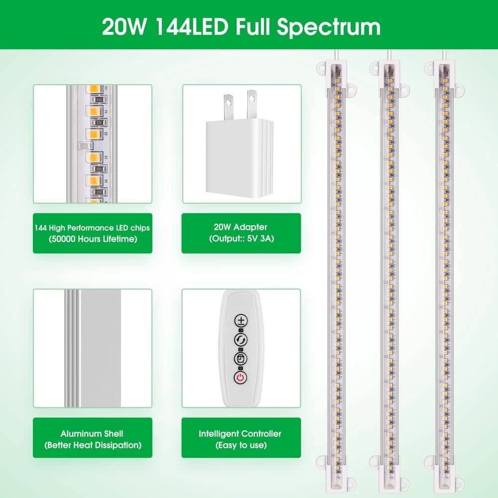 3-Light 20-Watt Plug-in Full Spectrum Indoor Integrated LED Grow Light Strips in Daylight(2-Pack) by YANSUN 6 3-Light 20-Watt Plug-in Full Spectrum Indoor Integrated LED Grow Light Strips in Daylight(2-Pack) by YANSUN - Image 4