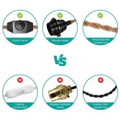 1-Light Vintage Plug-In Hanging Pendant with Hemp Rope and Dimmer Switch (Pack of 1) by YANSUN -YANSUN Shop yansun lamp sockets h ms01de26ac 1f 1000