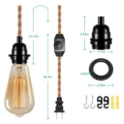 1-Light Vintage Plug-In Hanging Pendant with Hemp Rope and Dimmer Switch (Pack of 3) by YANSUN -YANSUN Shop yansun lamp sockets h ms01de26ac 3 4f 1000