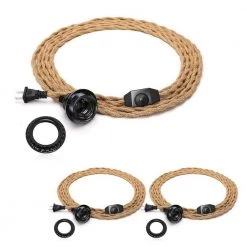 1-Light Vintage Plug-In Hanging Pendant with Hemp Rope and Dimmer Switch (Pack of 3) by YANSUN
