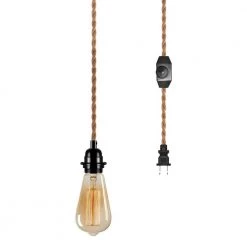 1-Light Vintage Plug-In Hanging Pendant with Hemp Rope and Dimmer Switch (Pack of 1) by YANSUN