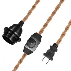 1-Light Vintage Plug-In Hanging Pendant with Hemp Rope and Dimmer Switch (Pack of 1) by YANSUN -YANSUN Shop yansun lamp sockets h ms01de26ac c3 1000