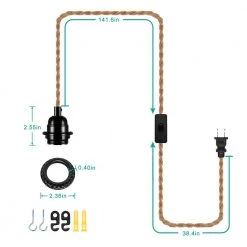 1-Light Vintage Plug-In Hanging Pendant with Hemp Rope and Black Socket (Pack of 3) by YANSUN -YANSUN Shop yansun lamp sockets h ms01e26ac 3 4f 1000