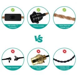 1-Light Vintage Gold Finish Plug-In Hanging Pendant with Hemp Rope and Black Socket (1-Pack) by YANSUN -YANSUN Shop yansun lamp sockets h ms01e26acn1 4f 1000