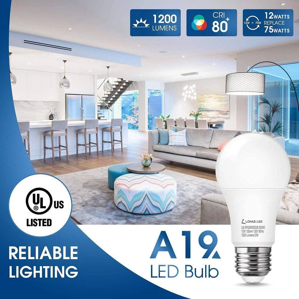 75-Watt Equivalence 12-Watt A19 E26 Base LED Light Bulb in 5000K Daylight White (8-Pack) by YANSUN 6 75-Watt Equivalence 12-Watt A19 E26 Base LED Light Bulb in 5000K Daylight White (8-Pack) by YANSUN - Image 4