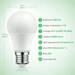 100-Watt Equivalent E26 A19 Medium Base Non-Dim Indoor and Greenhouse Full Spectrum Plant Grow LED Light Bulb (8-Pack) by YANSUN -YANSUN Shop yansun led light bulbs h xhqp00603e12 8 76 1000