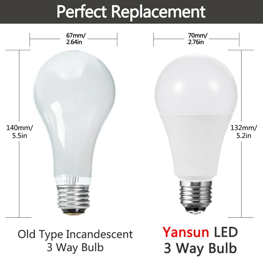 50/100/150-Watt Equivalent A21 3-Way LED Light Bulb in Soft White 2700K/Daylight 5000K/Neutral White 4000K(2-Pack) by YANSUN 7 50/100/150-Watt Equivalent A21 3-Way LED Light Bulb in Soft White 2700K/Daylight 5000K/Neutral White 4000K(2-Pack) by YANSUN - Image 5
