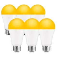 12-Watt, 100-Watt Equivalent A19 Dusk to Dawn LED Bug Light Bulb E26 Base in Yellow-Colored 2000K (6-Pack) by YANSUN
